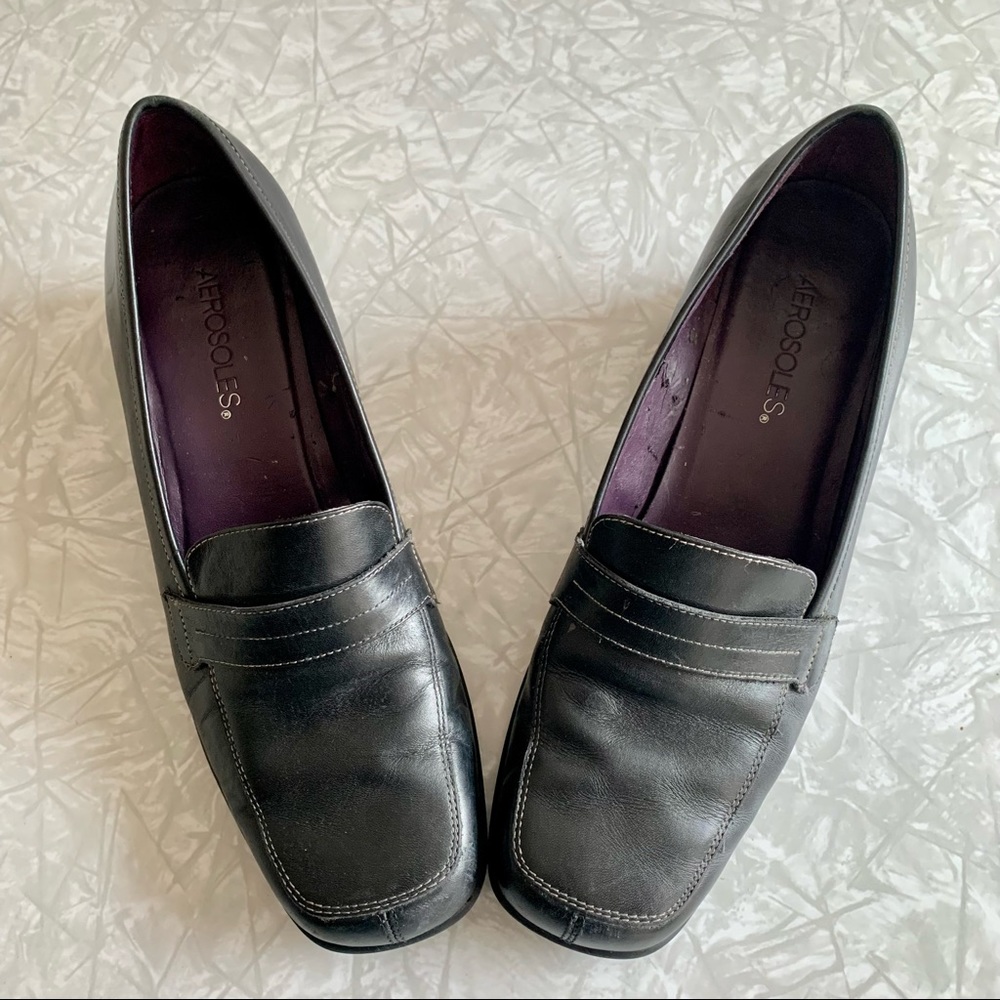 🆓 VTG Aerosoles Chunky Black Leather Loafers 8